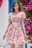 Nydelig A Line Floral Dusty Rose Homecoming kjole med Ruffles