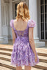 Load image into Gallery viewer, En linje lilla trykt Homecoming kjole med volanger