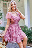 Load image into Gallery viewer, Cute A Line Floral Ivory Red Flower Homecoming Dress med Ruffles