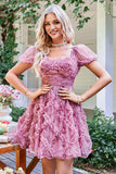 Cute A Line Floral Ivory Red Flower Homecoming Dress med Ruffles