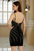 Load image into Gallery viewer, Sparkly Sheath Spaghetti Straps Black Short Homecoming Dress med perler