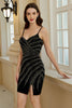 Load image into Gallery viewer, Sparkly Sheath Spaghetti Straps Black Short Homecoming Dress med perler
