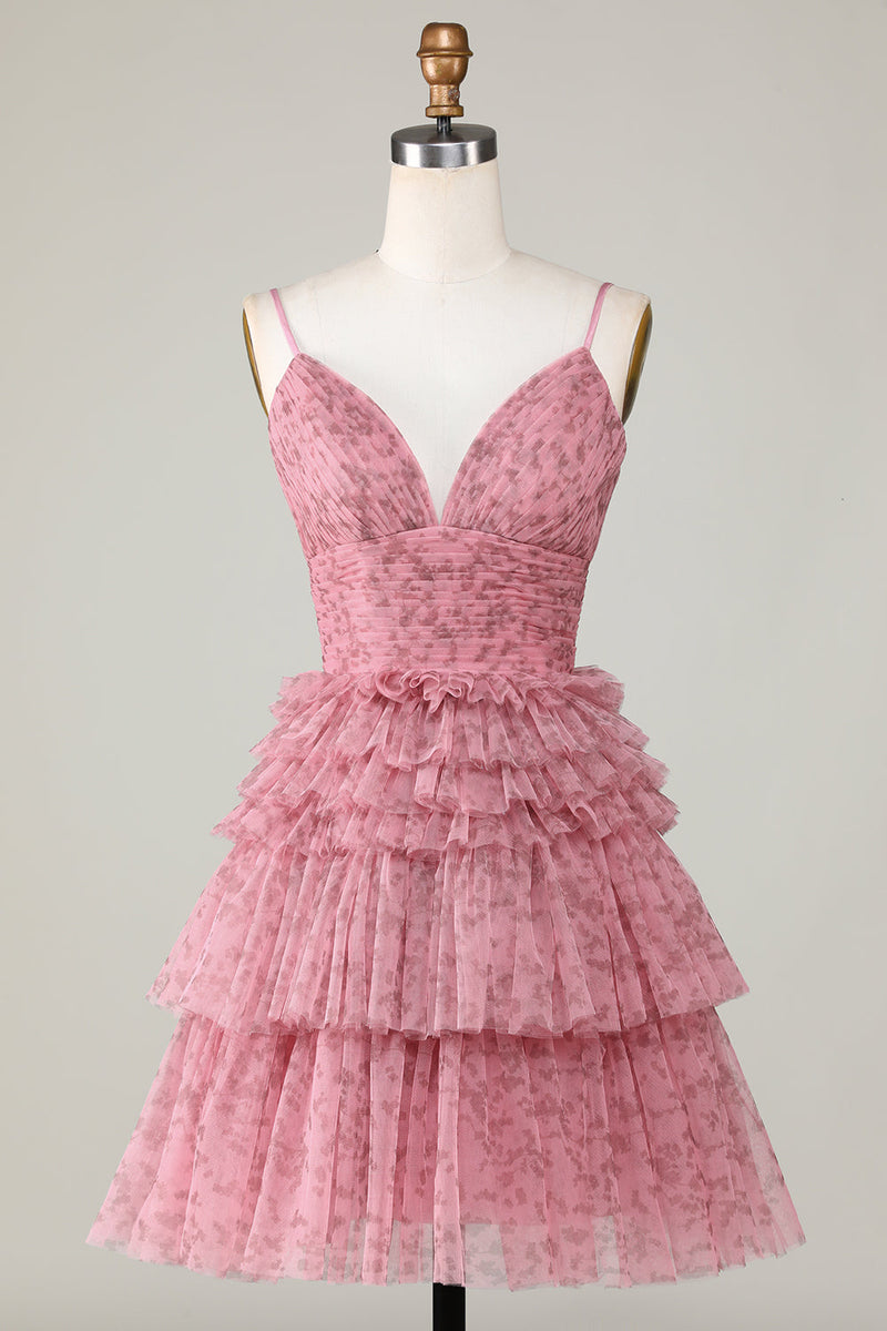 Load image into Gallery viewer, Cute A Line Spaghetti stropper Blush Homecoming kjole med Ruffles