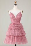 Cute A Line Spaghetti stropper Blush Homecoming kjole med Ruffles