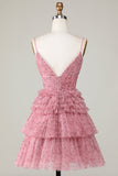 Cute A Line Spaghetti stropper Blush Homecoming kjole med Ruffles