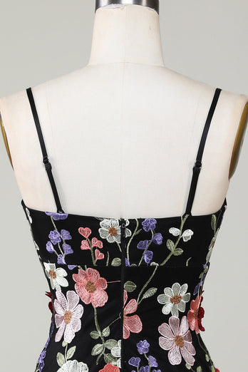 Skjede Spaghetti stropper Blush Homecoming kjole med 3D blomster
