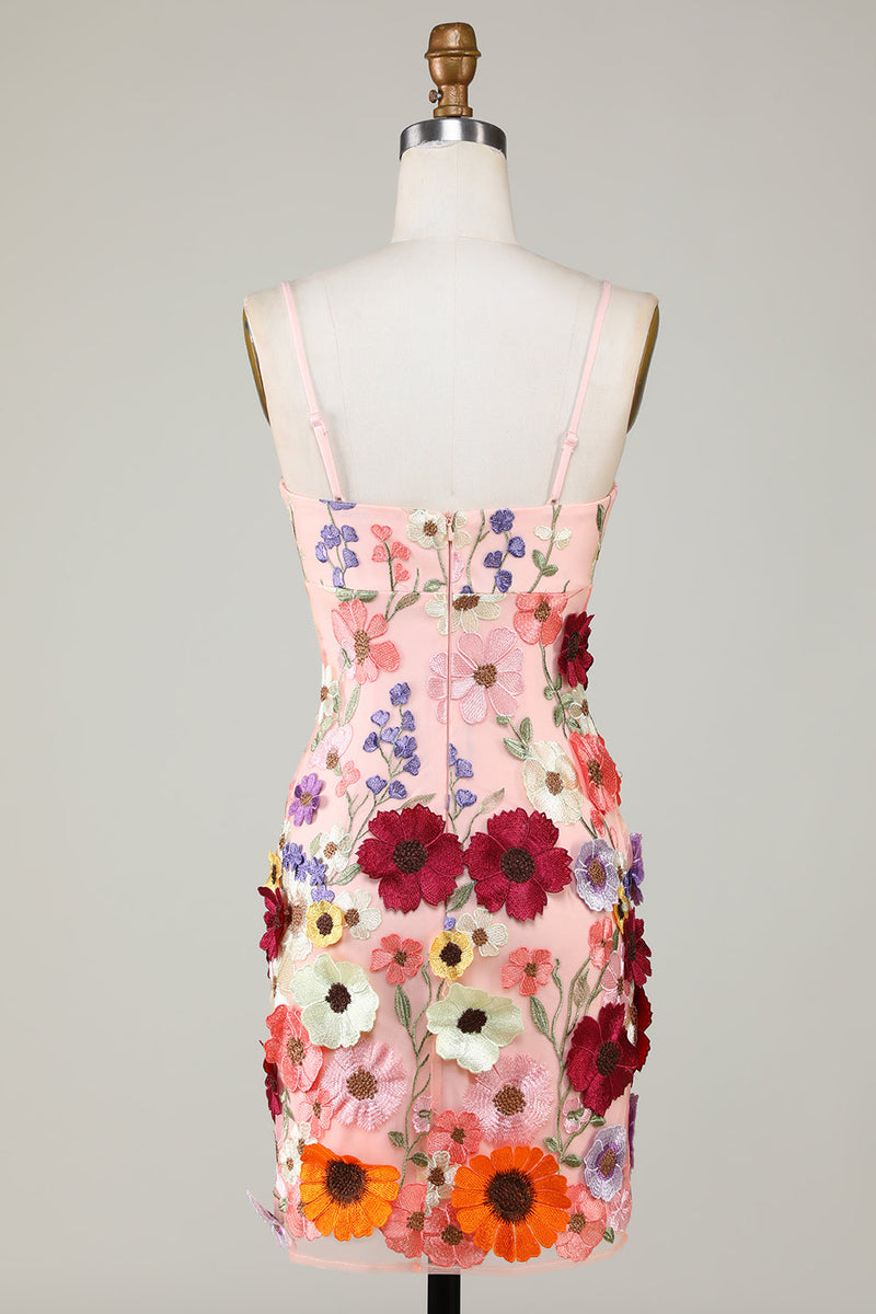 Load image into Gallery viewer, Skjede Spaghetti stropper Blush Homecoming kjole med 3D blomster