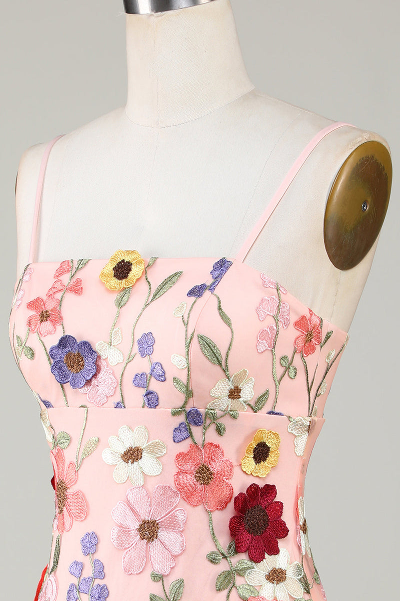 Load image into Gallery viewer, Bodycon Spaghetti stropper Black Homecoming kjole med 3D blomster