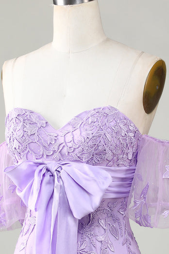Bodycon Sweetheart Purple Short Homecoming kjole med sløyfe