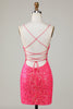 Load image into Gallery viewer, Sparkly Fuchsia Beaded Tight Short Homecoming Dress