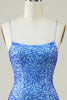 Load image into Gallery viewer, Spaghetti stropper Blå Tight Glitter Homecoming Dress med Beaded