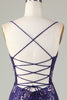 Load image into Gallery viewer, Sparkly Sheath Spaghetti stropper Dark Purple Short Homecoming kjole med Criss Cross Back