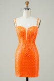 Glitter Orange Tight Homecoming kjole med Beaded