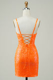 Glitter Orange Tight Homecoming kjole med Beaded