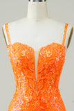 Glitter Orange Tight Homecoming kjole med Beaded