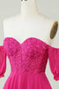 Load image into Gallery viewer, Fuchsia korsett A-Line Chiffon Kort Homecoming kjole med blonder