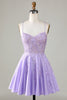 Load image into Gallery viewer, Lilla korsett A-Line Satin Kort Homecoming kjole med blonder