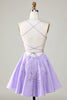 Load image into Gallery viewer, Lilla korsett A-Line Satin Kort Homecoming kjole med blonder