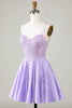 Load image into Gallery viewer, Lilla korsett A-Line Satin Kort Homecoming kjole med blonder