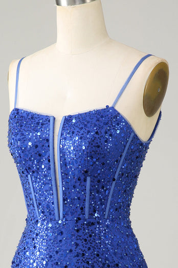 Royal Blue Bodycon Sparkly Spaghetti stropper Homecoming Dress