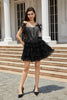 Load image into Gallery viewer, Sparkly Black Beaded Corset A-Line Kort Homecoming kjole med fjær