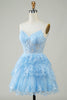 Load image into Gallery viewer, Nydelig A Line Spaghetti stropper mørk blå glitrende korsett Homecoming kjole