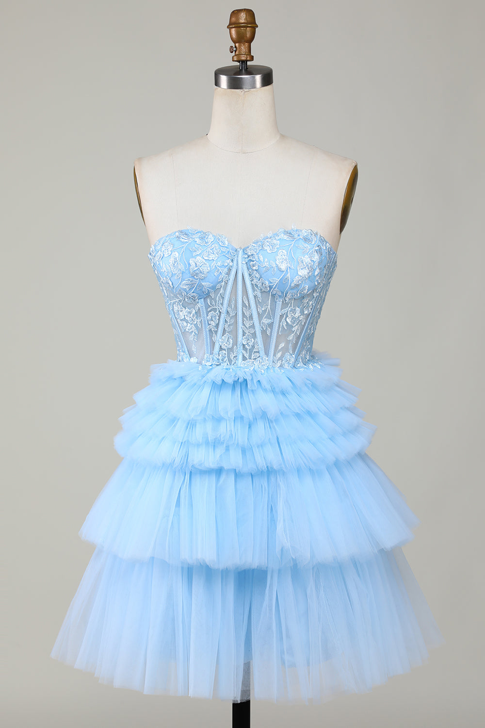 Søt A-Line Sweetheart Blue Corset Kort Homecoming kjole med Ruffles
