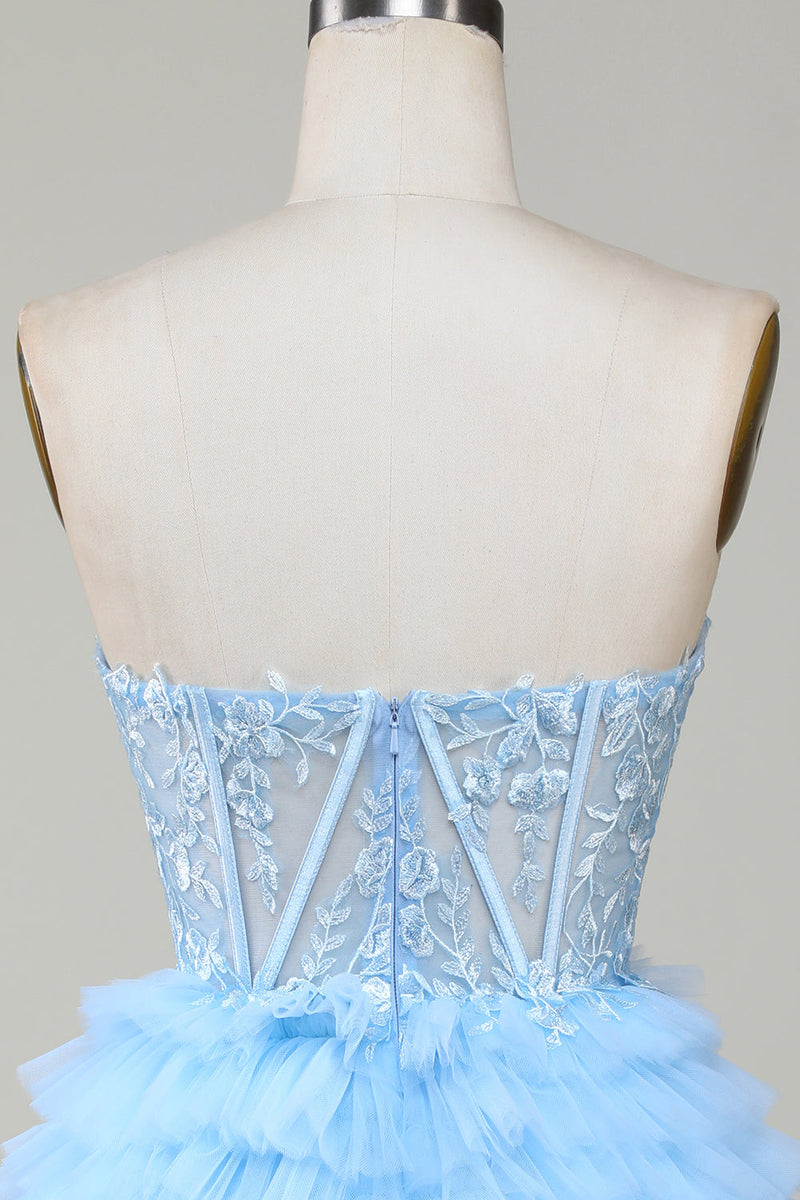 Load image into Gallery viewer, Søt A-Line Sweetheart Blue Corset Kort Homecoming kjole med Ruffles