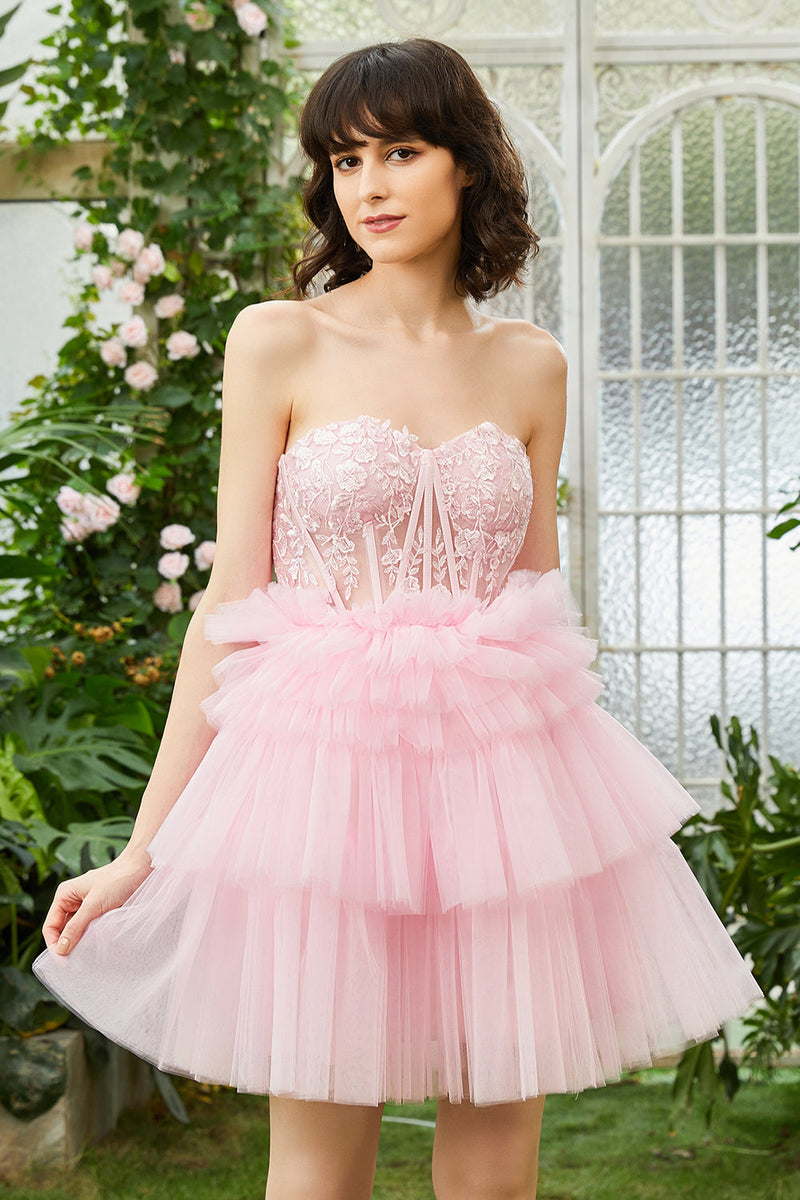 Load image into Gallery viewer, A-Line Sweetheart Pink Short Homecoming kjole
