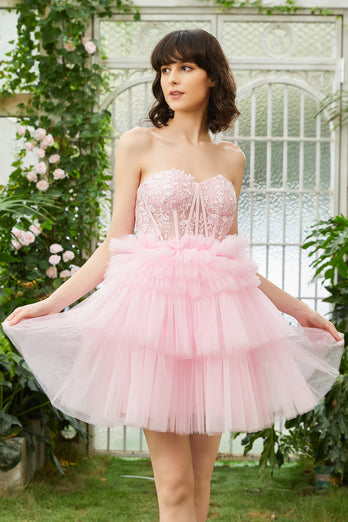 A-Line Sweetheart Pink Short Homecoming kjole