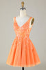 Load image into Gallery viewer, Sparkly Orange A Line Glitter Homecoming kjole med paljetter