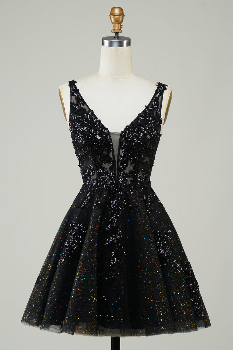 Load image into Gallery viewer, Sparkly Orange A Line Glitter Homecoming kjole med paljetter