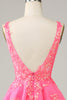 Load image into Gallery viewer, Fuchsia Sequined V Neck Ryggløs Kort Homecoming kjole