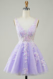 Fuchsia Sequined V Neck Ryggløs Kort Homecoming kjole