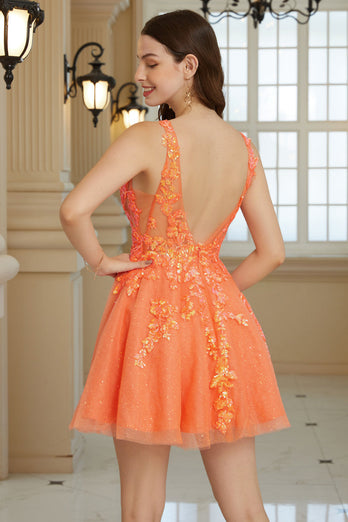 Orange A Line Glitter Homecoming kjole med paljetter