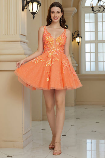 Orange A Line Glitter Homecoming kjole med paljetter