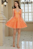 Load image into Gallery viewer, Orange A Line Glitter Homecoming kjole med paljetter