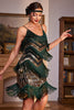 Load image into Gallery viewer, Spaghetti stropper mørkegrønn glitter 1920-tallet Flapper kjole med frynser
