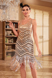 Slire V Neck Golden Sequins 1920-tallet kjole med dusk