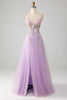 Load image into Gallery viewer, Glitter A-Line Spaghetti stropper Lilac Long Prom Kjole med blomster