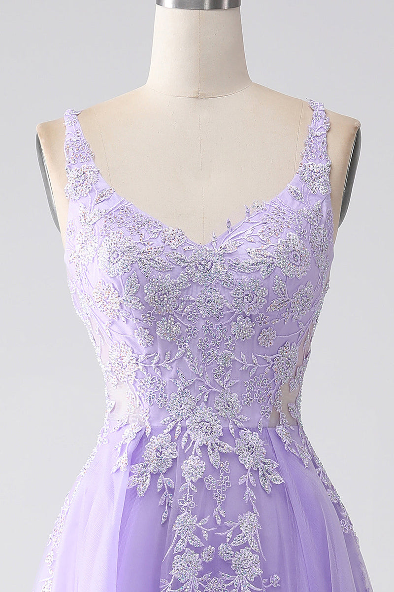 Load image into Gallery viewer, Lilac A-Line Spaghetti stropper Tylle Long Prom Kjole med Appliques