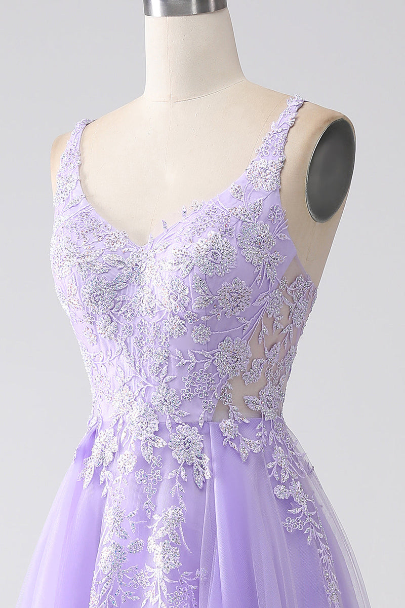 Load image into Gallery viewer, Lilac A-Line Spaghetti stropper Tylle Long Prom Kjole med Appliques