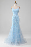 Mermiad Blush Spaghetti stropper Prom kjole med Appliques