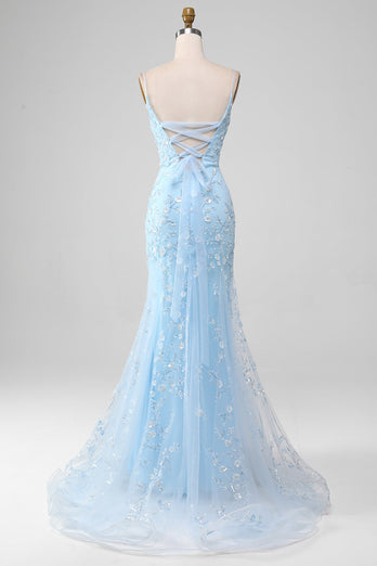 Mermiad Blush Spaghetti stropper Prom kjole med Appliques