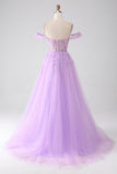 Lilac A-linje av skulderen Beaded korsett Prom kjole