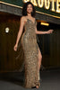 Load image into Gallery viewer, Sparkly Mermaid Golden Long Fringed Prom Dress med Slit