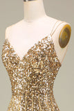 Sparkly Mermaid Golden Long Prom Dress med Slit