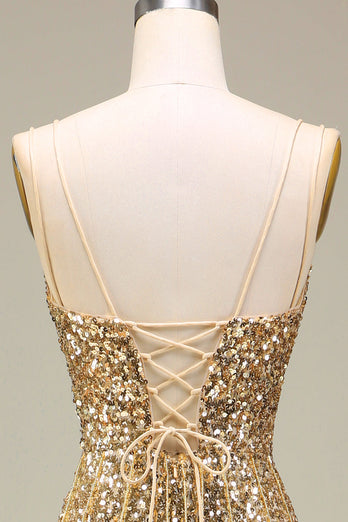 Sparkly Mermaid Golden Long Prom Dress med Slit