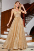 Load image into Gallery viewer, Golden Glitter Korsett Long Prom kjole med blomster