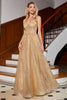 Load image into Gallery viewer, Golden Glitter Korsett Long Prom kjole med blomster